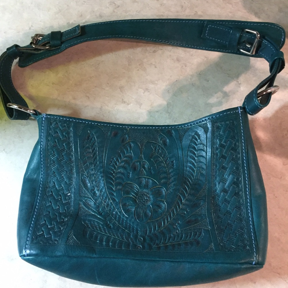 COPY - Leather Bag, teal color. Texian Leathers.